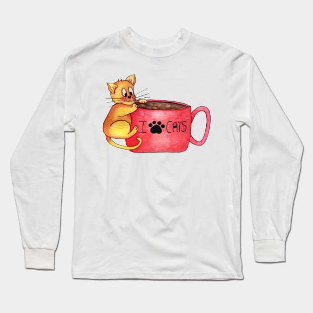 I Love Cats Cat On A Mug Long Sleeve T-Shirt by swagmaven